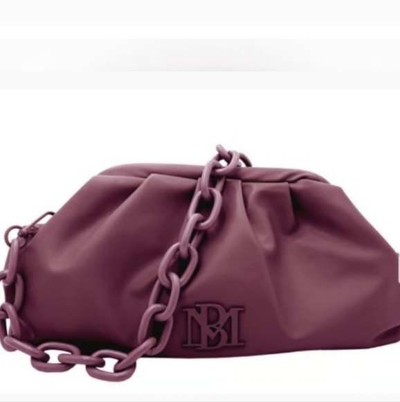 Badgley Mischka Plum Vegan Leather Wrapped Frame Clutch with Chain OS - Picture 1 of 9